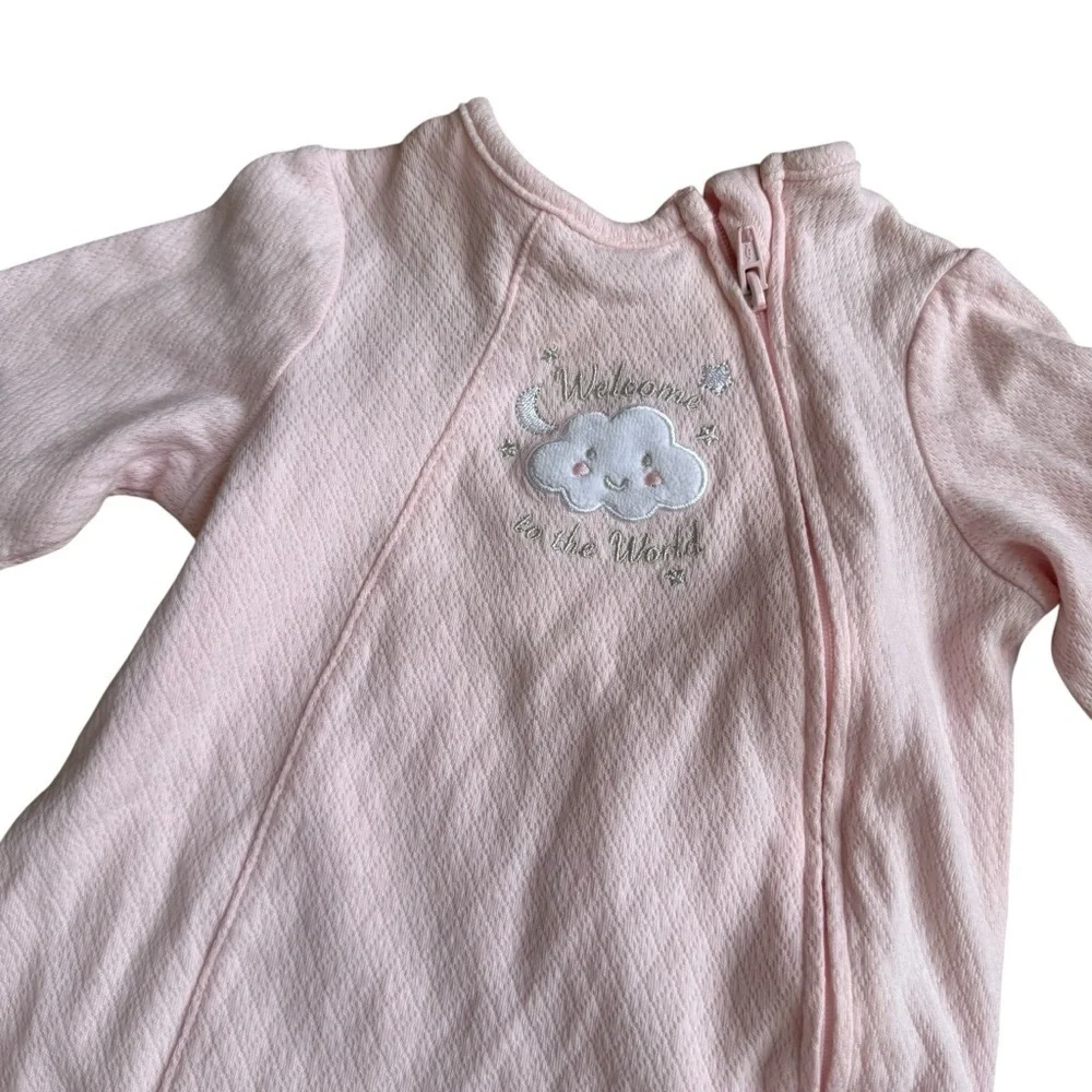 Bundle 6M Baby Girl Pajama Sleeper 2PC Set Pink Cotton Fleece Butterfly